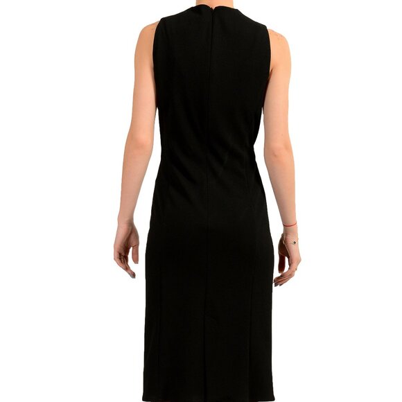 Versace Women's Black Deep V-Neck Gold Medusa Pencil Dress US M IT 42 - Picture 3 of 5